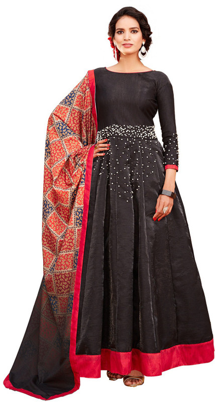 ladies queen Georgette Embroidered Salwar Suit Material(Semi Stitched)