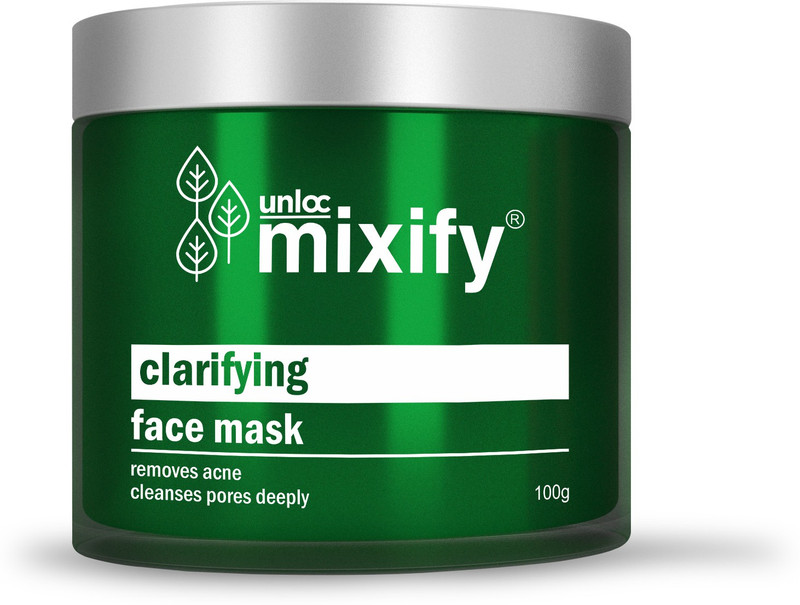 mixify Unloc âClarifyingâ Anti Acne Face Mask with Bentonite Clay, Neem Extract, Tea Tree Oil, Multani Clay, BHA, Avocado Oil and Extracts of Papaya, Mushroom, Spinach & Tomato (100gm) | Paraben Free | Sulphate Free(100 g)