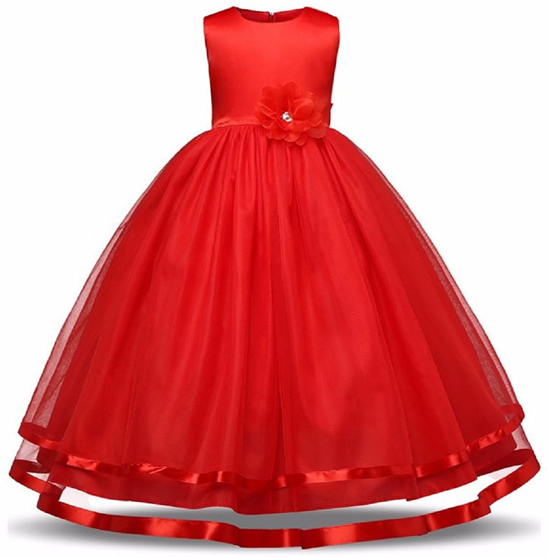 vinny creation Indi Girls Maxi/Full Length Party Dress(Red, Sleeveless)