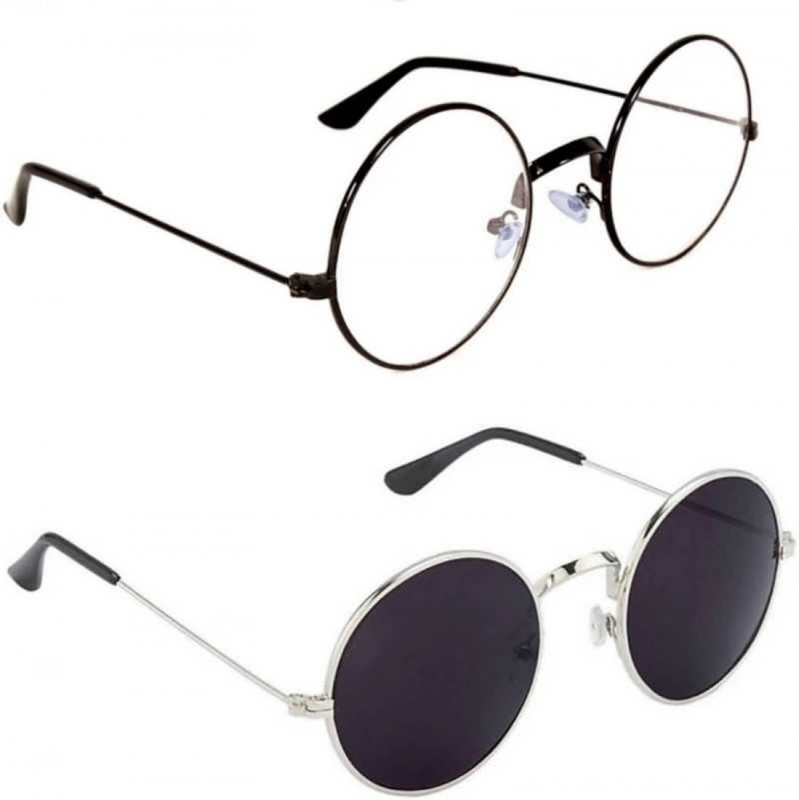 kingsunglasses Round, Round Sunglasses(Clear, Black)