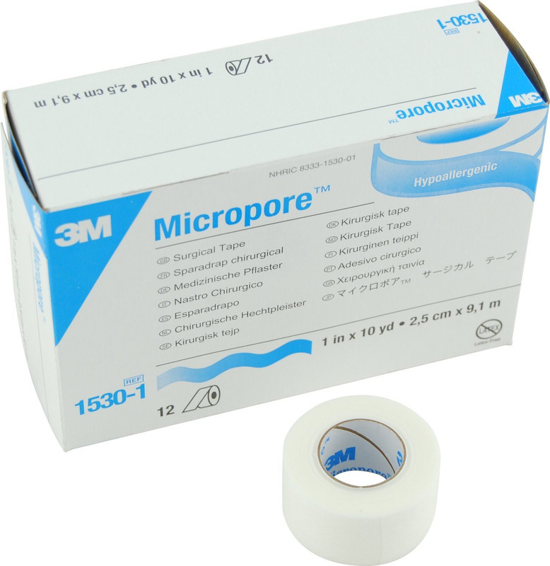 3M Micropore 1530-1, 1 inch x 10 yard, Box of 12 Adhesive Band Aid(Set of 12)
