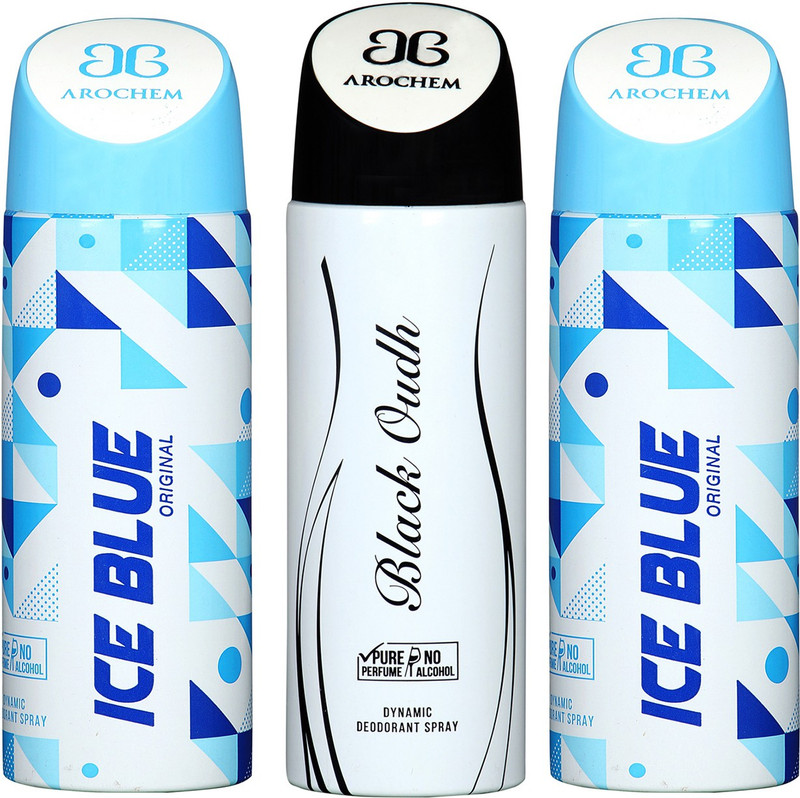 arochem ICE BLUE & BLACK JACK DYNAMIC DEODORANT SPRAY Deodorant Spray  -  For Men & Women(600 ml, Pack of 3)
