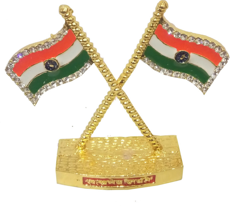 salvusappsolutions Premium Indian National Flag with Satyamev Jayate Symbol Gold Plated & Brass for Car Dashboard & Official Purpose Triangle Car Dashboard Flag Flag(Metal)