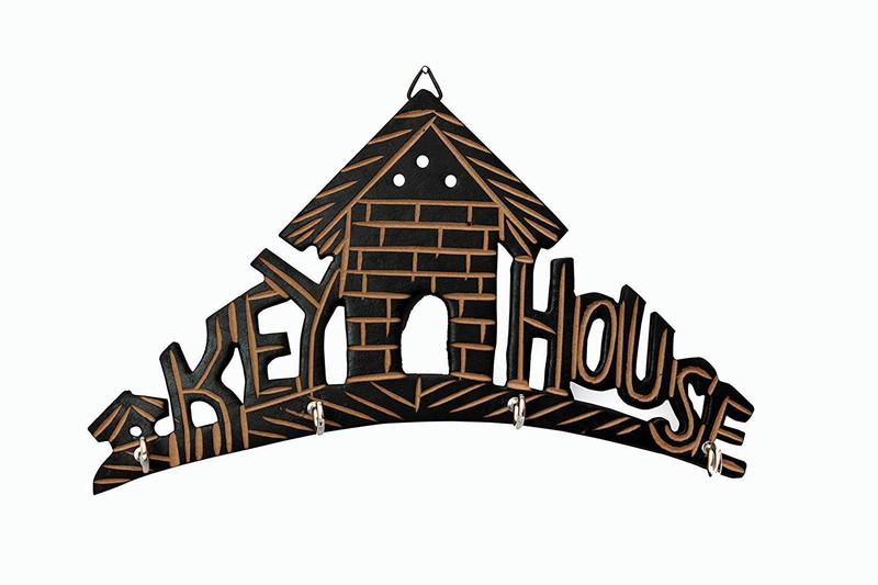 nature crafts key House Wood Key Holder(5 Hooks, Black)