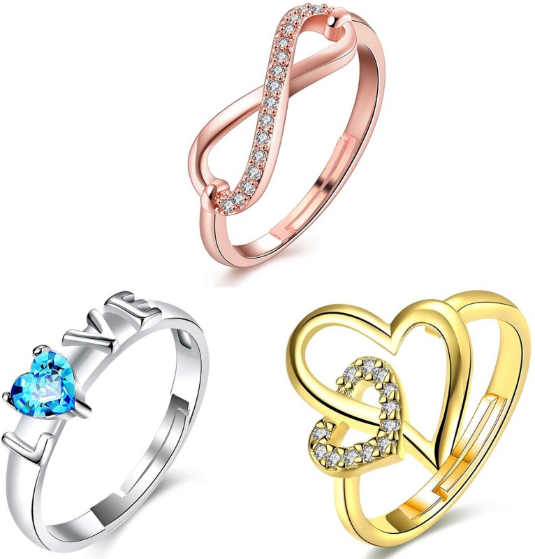 Om Jewells Valentine Love CZ Finger Ring Combo Brass Cubic Zirconia Gold...