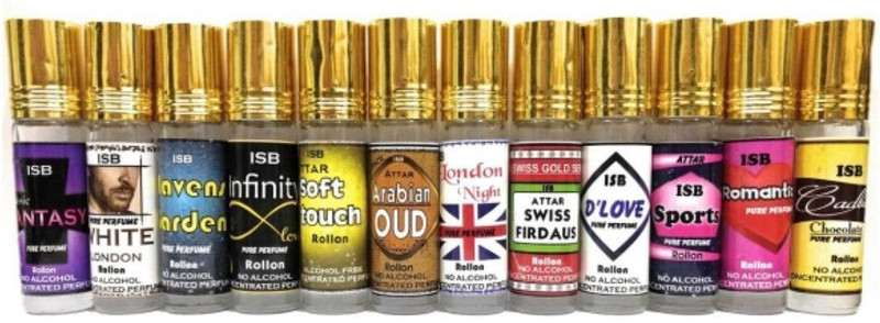 INDRA SUGANDH 12 Most Popular Choice 12 Pc. Combo ~ NEW COLLECTION (Classic Fantasy, While London, Heavens Garden, Infinity Love, Soft touch, Arabian Oudh, London Night, Swiss Firdaus, D'love, Sports, Romantic, Cadbury) PERFUME FOR MEN 24 HOURS Long Lasting Fragrance Pure Perfume Herbal Attar(Blends
