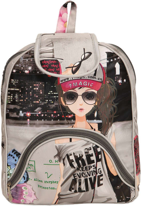 qooqle SILVER COLOR 3D DOLL GIRLS Waterproof Backpack(Silver, 10 L)