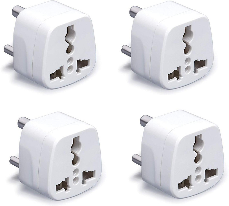 aironx 3 Pin Traveler Conversion Plug Color White (Pack of 4) Multiport Mobile Charger(White)