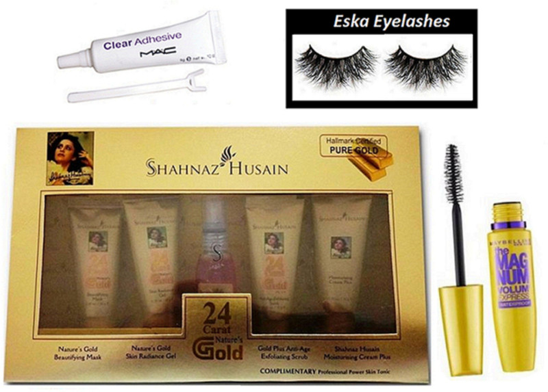 eska Eyelashes,Shahnaz Hussain Facial Kit,Maybelline the mag num mascara,Eyelash Glue(Set of 4)