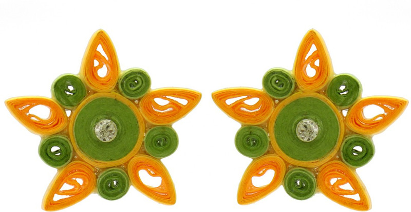fashionly Paper Water Resistant orange and green star stylish antique Paper Stud Earring