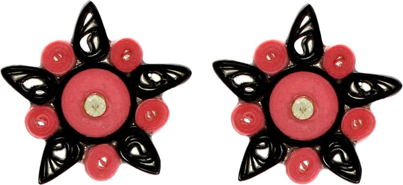fashionly Paper Water Resistant pink and black star stylish antique Paper Stud Earring