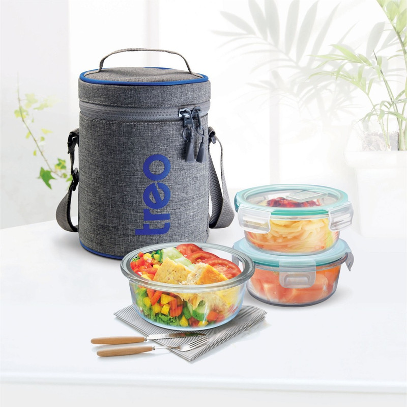 TREO ALL FRESH BOROSILICATE GLASS TIFFIN 2PCS SET 2 Containers Glass Office Lunch Box(380 ml)