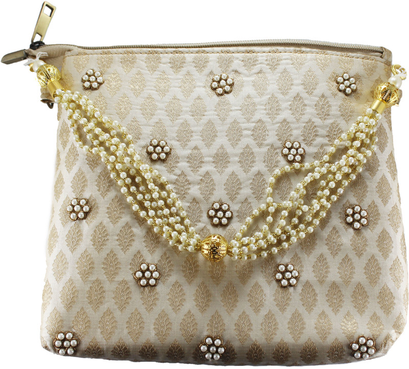 priyarose Pearl Brocade Pouch(Gold)