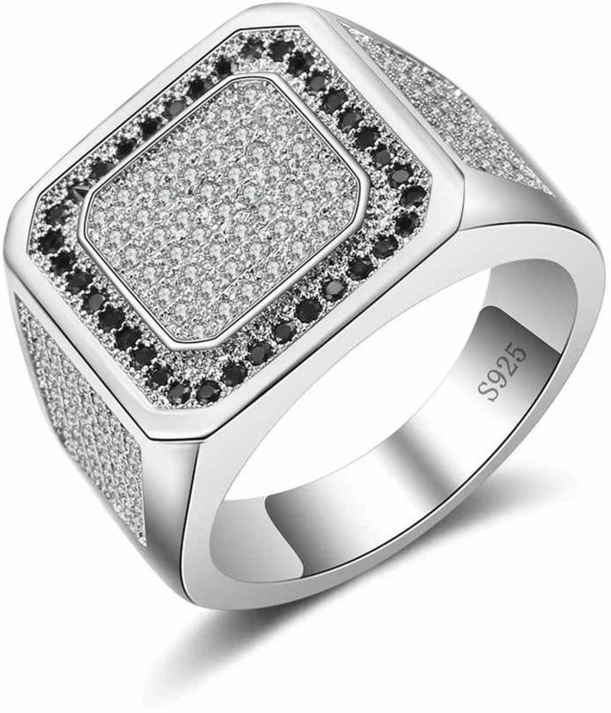 keyline Platinum Plated Black American Diamonds Silver Classy Ring For Men Women Copper Cubic Zirconia Platinum Plated Ring