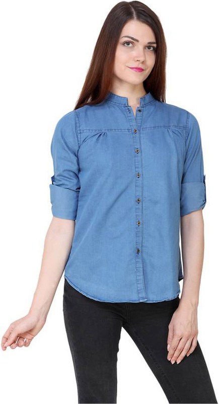 aaj collection Women Solid Casual Blue Shirt