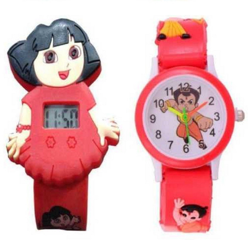sinartrading Cute Red Chotabheem Round Dial Analogue And Red Dora Digital watches for Kids - Best Birth Day Return - kids Watch - For Boys & Girls Watch - For Boys Digital Watch  - For Boys & Girls