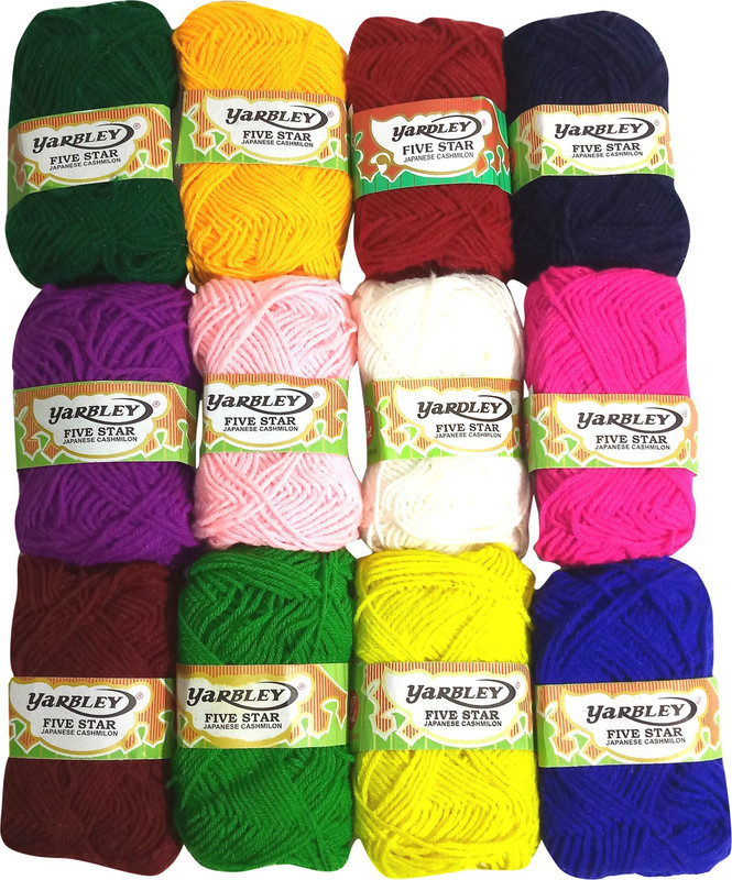 yarbley Premium Quality Hand Knitting Art Craft Soft Fingering Crochet Hook Yarn, Needle Knitting Thread For Wool Ball Multi Color Pack Of 12