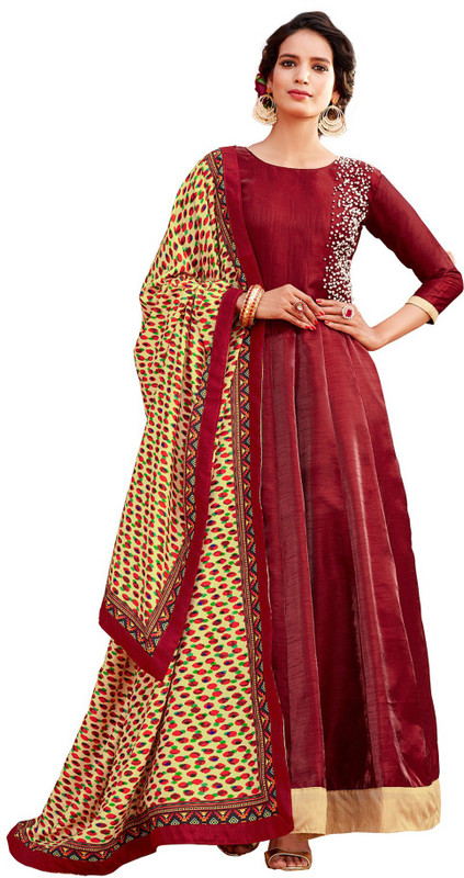 ladies queen Poly Georgette Embellished Salwar Suit Material(Semi Stitched)