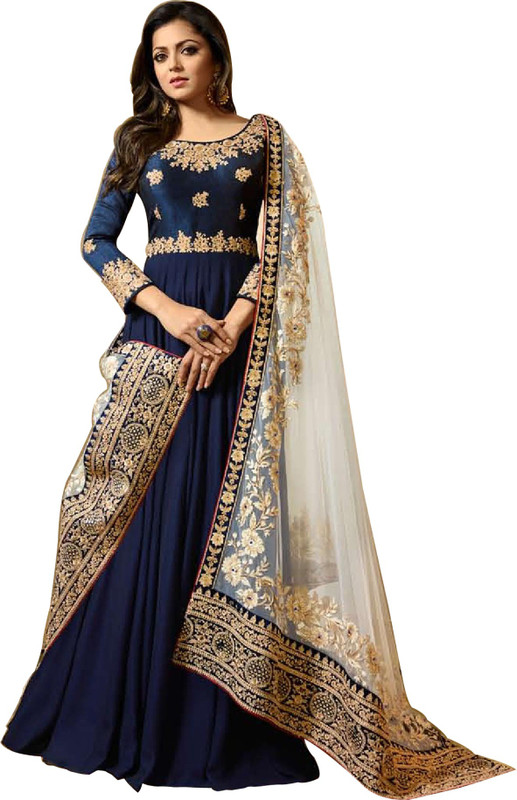 ladies queen Poly Georgette Embroidered Salwar Suit Material(Semi Stitched)