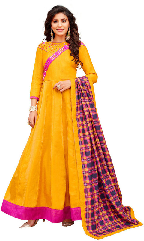 ladies queen Poly Georgette Embroidered Salwar Suit Material(Semi Stitched)