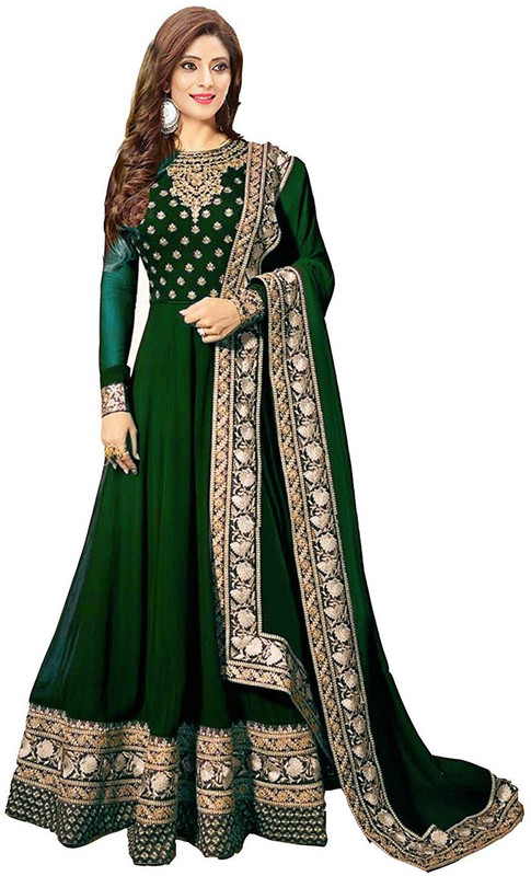 ladies queen Georgette Embroidered Salwar Suit Material(Semi Stitched)