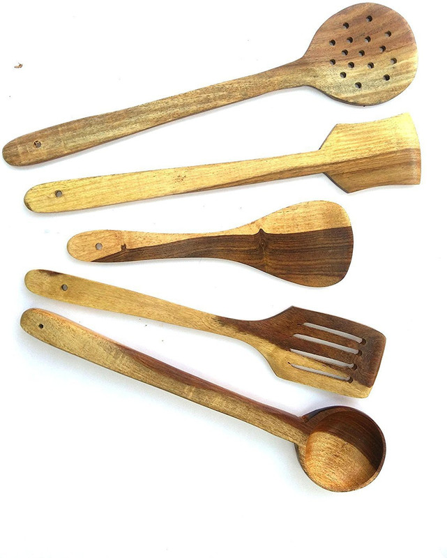 nature crafts NC-0016 wooden cooking spoon 5 set Brown Kitchen Tool Set(Brown)