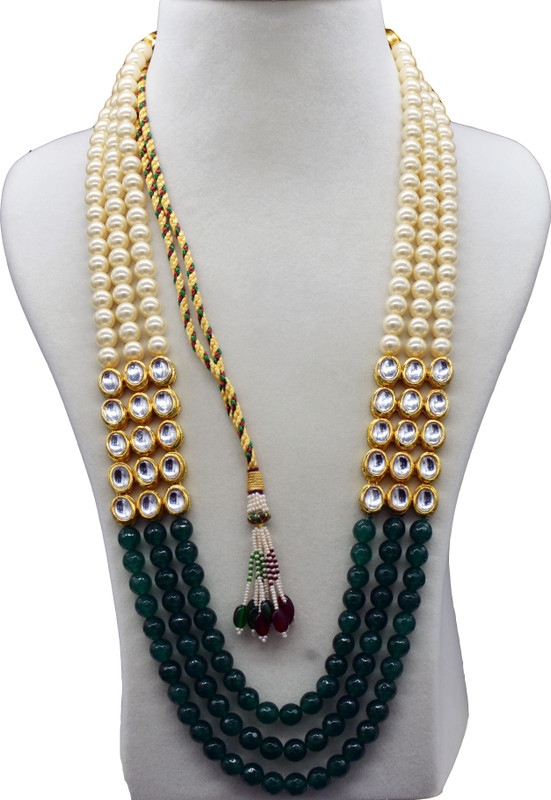 sstringz Precious Fashion Jewelery, Kundan, Stone & Glass Pearl Necklace Jade Stone, Glass, Silk Dori Necklace