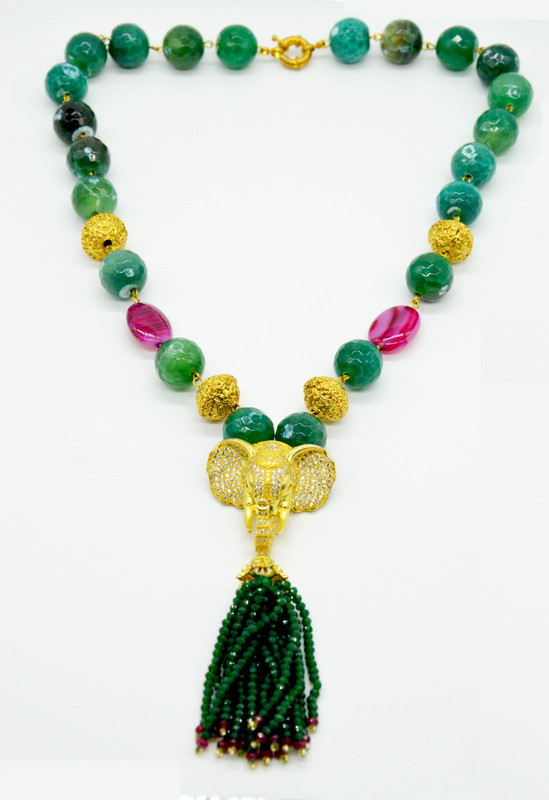 sstringz Precious Fashion Jewelery, Animal Head Necklace ssnek10011 Zircon Stone, Metal, Silk Dori Necklace