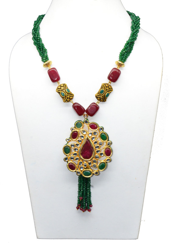 sstringz Precious Fashion Jewelery, Metal and Real Stone Necklace Jade Stone, Metal, Glass Necklace