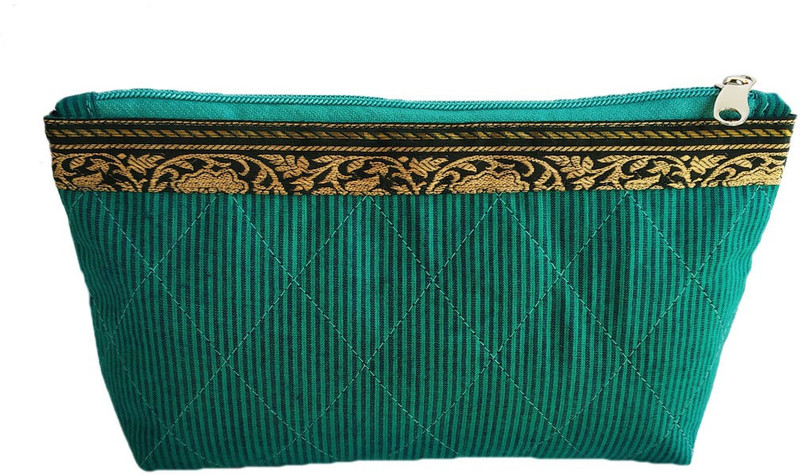 auk Cross Stitch Cotton Hand Purse For Women's. Cosmetic Bag(Green)