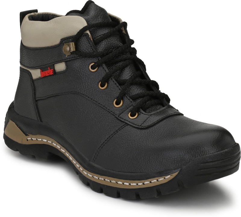 Kavacha Pure leather Steel Toe Safety Shoe , S48 Outdoors For Men(Black)