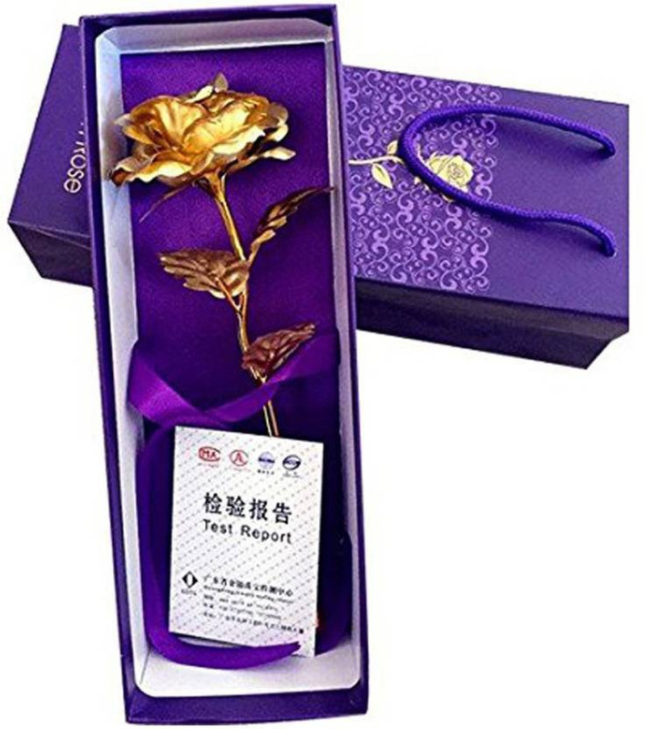 lakshmi lakshmi 24 kt gold rose with gift box & carry bag Gold Rose Artificial Flower  with Pot(10 inch, Pack of 1)