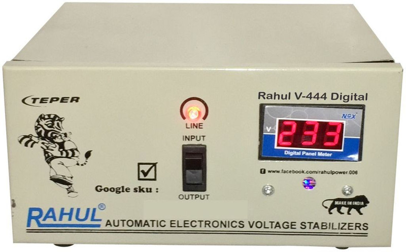 rahul V-444 a1 Digital 1 KVA/4 Amp 140-280 Volt 5 Step 1 Computers/Washing Machine/Refrigerator 180 to 290 Ltr Automatic Digital Stabilizer Digital Automatic Stabilizer(Gray)