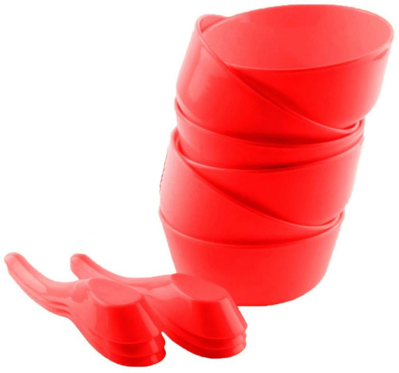 m s megaslim High Grade Kitchenware perfect Bowl with spoon for Soup/Pudding/Vegetable/Serving 12 pcs Bowls and Spoon Plastic Soup Bowl(Red, Pack of 12)