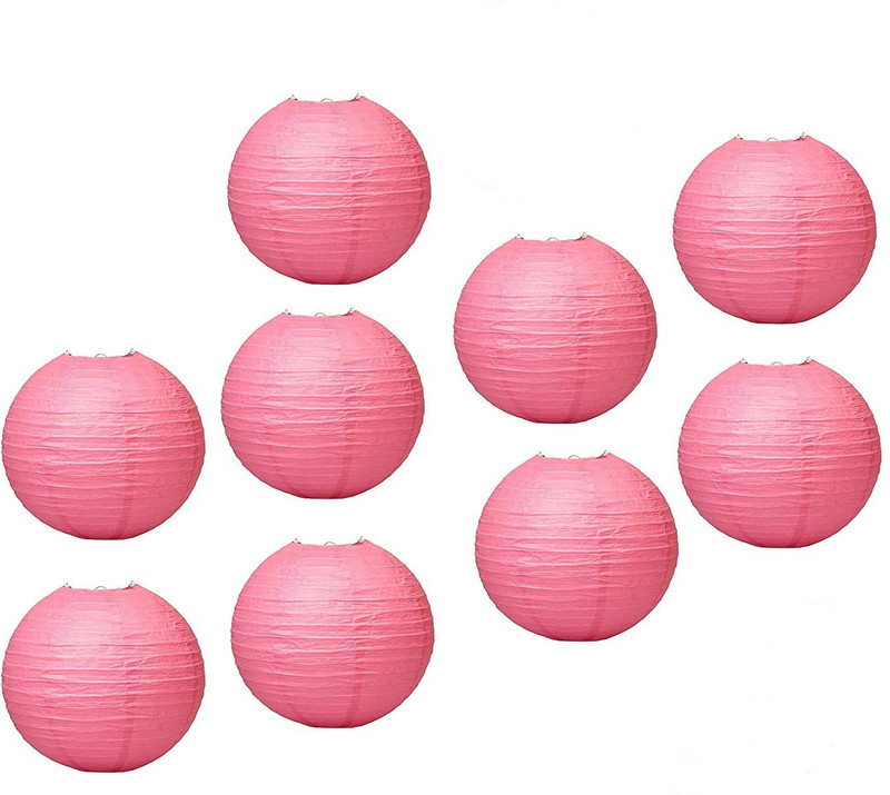 decogram paper lamps Pink Paper Hanging Lantern(30 cm X 30 cm, Pack of 9)
