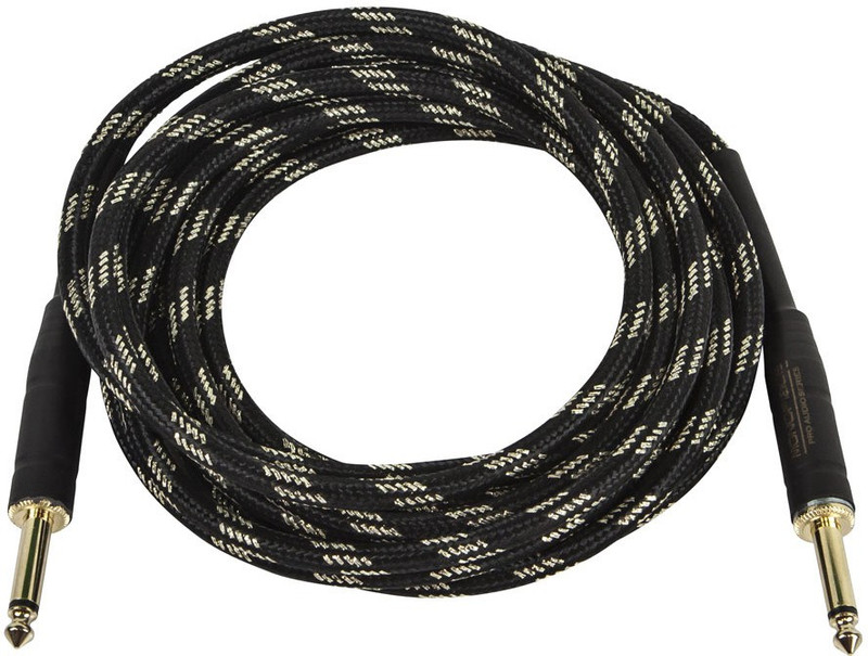 Monoprice TV-out Cable 15ft Cloth Series 1/4 inch TS Male 20AWG Instrument Cable - Black & Gold(Black & Gold, For Home Theater, 4.5 m)