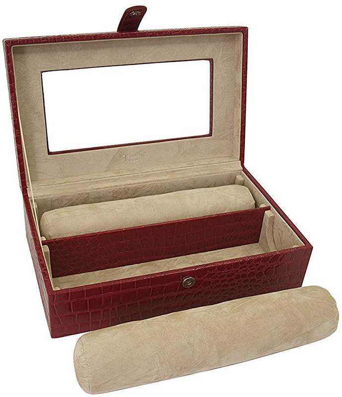 zaradise Bangles Bracelet and Watch Box with Glass Lid - Handmade in Red Leatherette Jewellery Vanity Box(Brown)