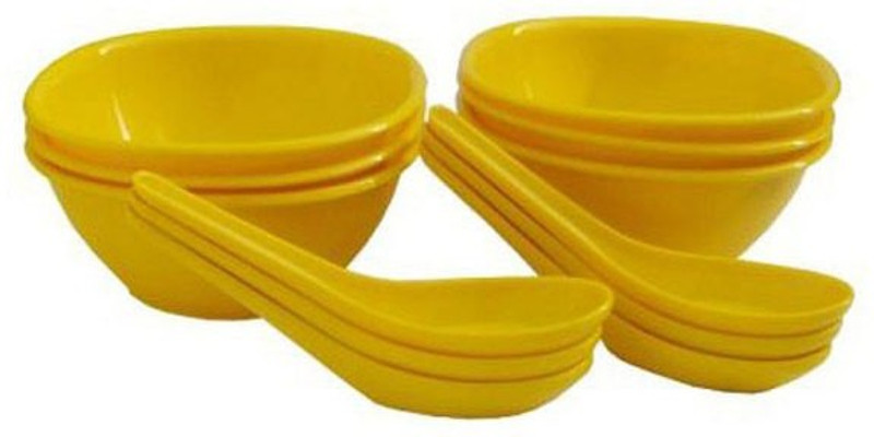 m s megaslim perfect Kitchenware 12 pcs Bowl set for Soup/Pudding/Vegetable/macaroni Serving Set Bowls and Spoon Plastic Soup Bowl(Yellow, Pack of 12)