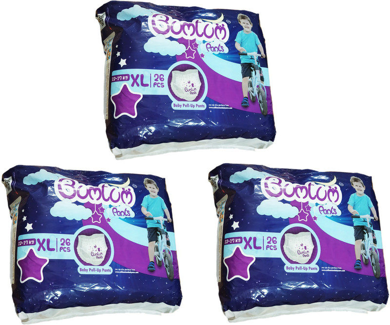 bumtum BABAY PULL-UP DIAPER PANTS (26X3 = 78 PCS) XL SIZE FOR BABAY WEIGHT 12-17 KG - XL(78 Pieces)