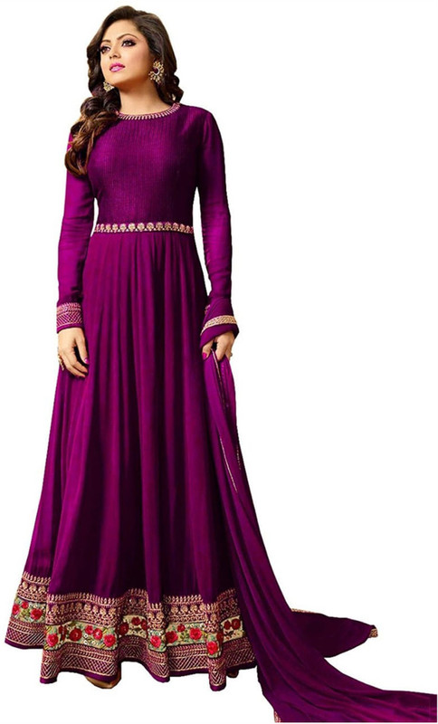 colourfullbutton Poly Georgette Embroidered Gown/Anarkali Kurta & Bottom Material(Semi Stitched)