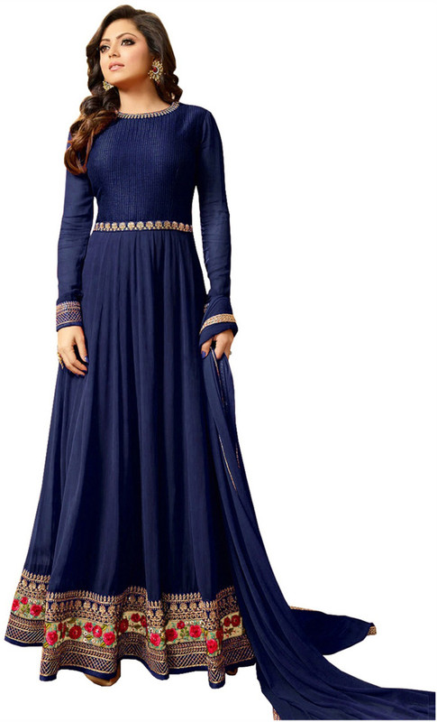 colourfullbutton Poly Georgette Embroidered Gown/Anarkali Kurta & Bottom Material(Semi Stitched)