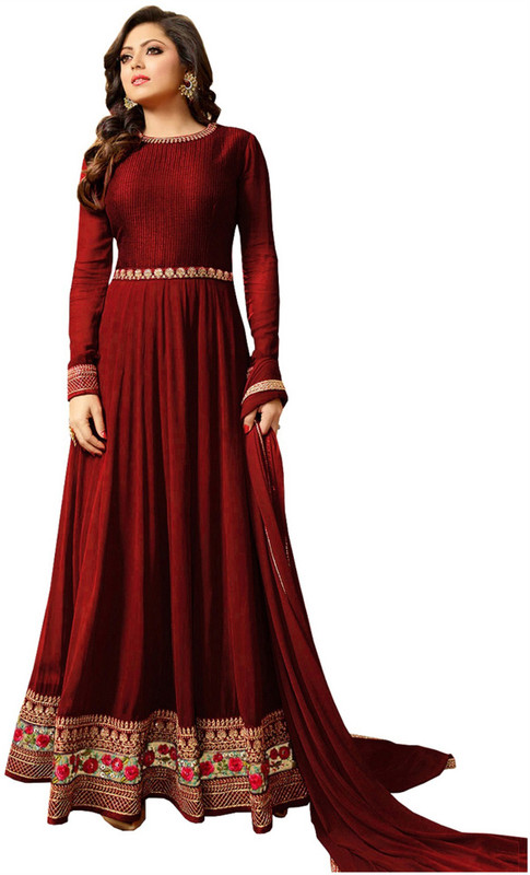 ladies queen Georgette Embroidered Salwar Suit Material(Semi Stitched)