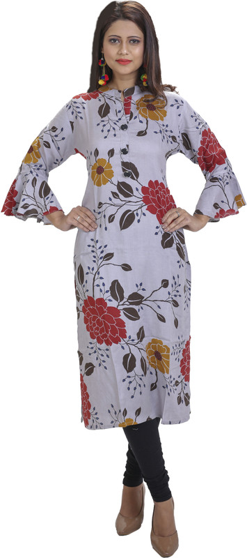 chilli Casual Printed Women Kurti(Light Blue, Red)