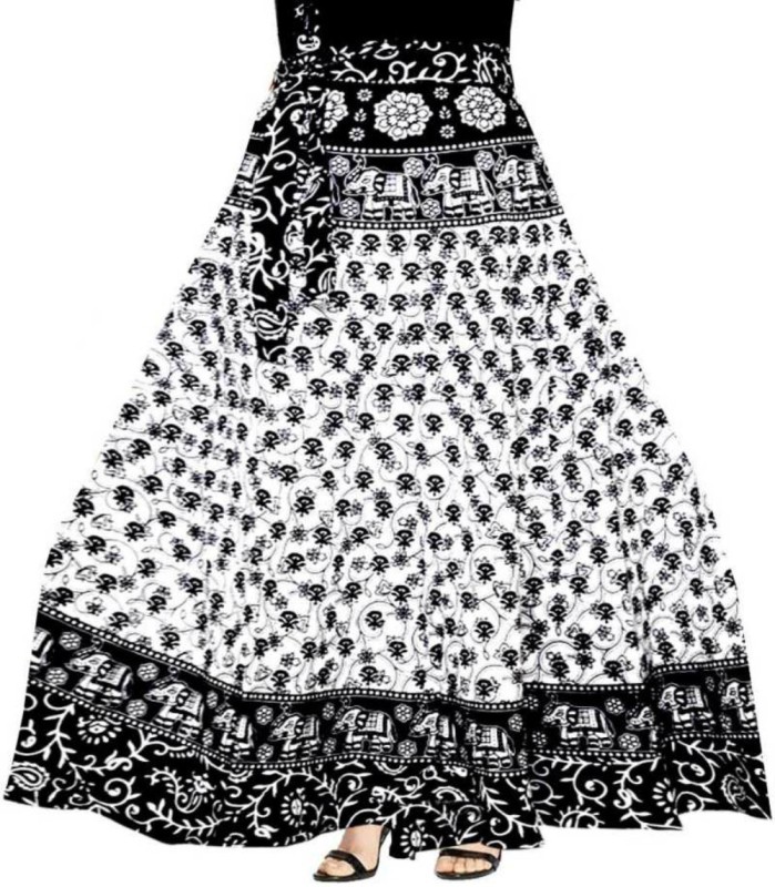 MODERN KART Printed Women Wrap Around Black Skirt