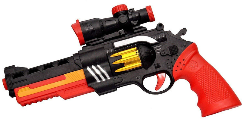 white popcorn Lighting and Musical Black Toy Gun ( with Laser Light and 3AA Battery )(Black)