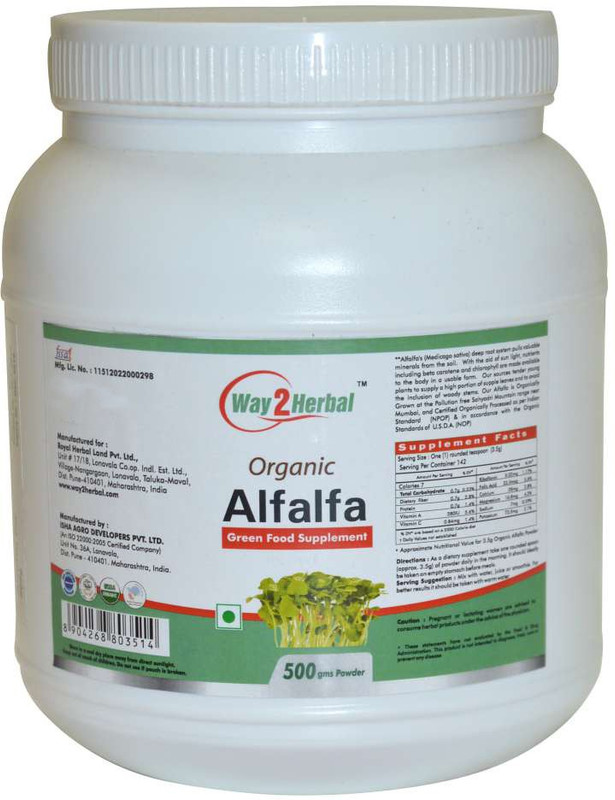 Way2Herbal Alfalfa, Natural Adaptogen Powder, USDA Organic Certified Powder, 143 Serving Pouch, 500g(500 g)
