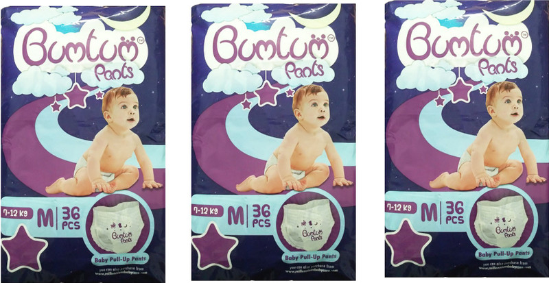 bumtum BABY PULL-UP DIAPER PANTS (36X3 = 108 PCS) MEDIUM SIZE FOR BABY WEIGHT 7-12 KG - M(108 Pieces)