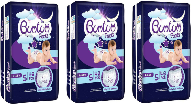 bumtum BABY PULL-UP DIAPER PANTS (46X3 = 138 PCS) SMALL SIZE FOR BABY WEIGHT 4-8 KG - S(138 Pieces)