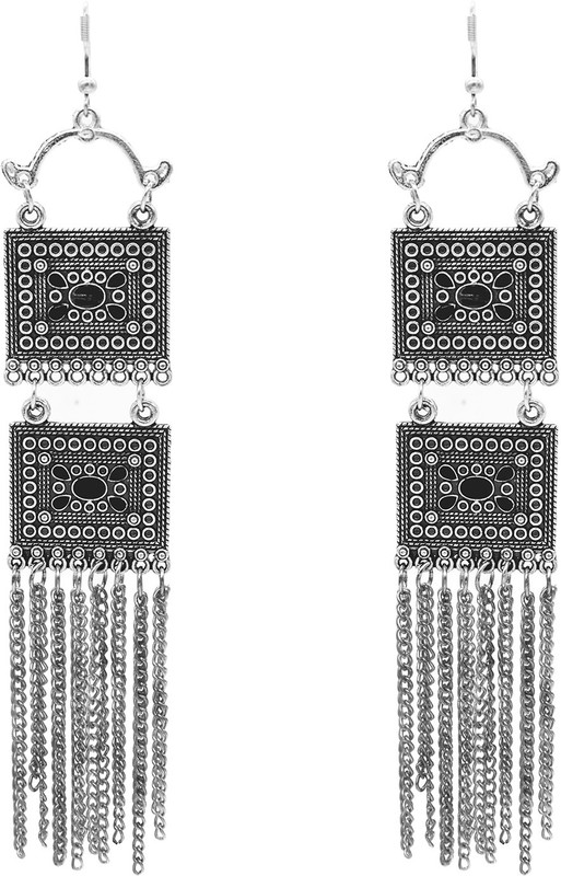 steeplook Tribal Collection - Oxidised Silver Earrings In Square Shape - Elegant & Bold Party Wear Earrings for Women and Girl Alloy Drops & Danglers