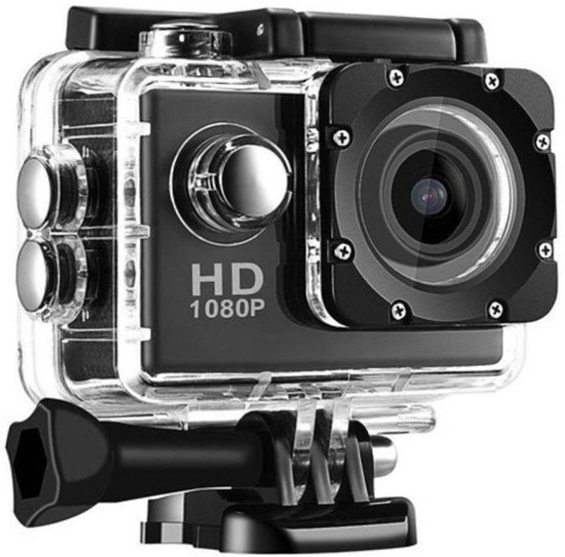 Lizzie 1080P 16MP Sports Action Camera with Micro SD Card Slot/Action Video Camera/ 2 Inch LCD 170 Degree Wide Angle Sports and Action Camera(Black, 16 MP)